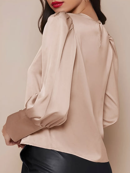 Satin Crew Neck Bishop Sleeves Work Blouse
