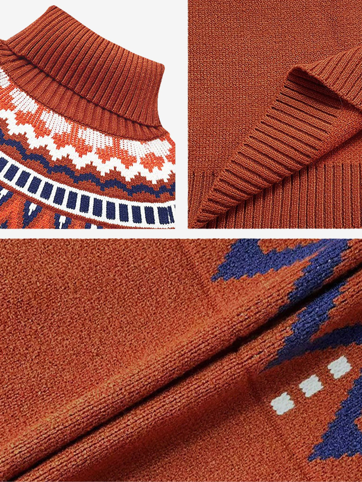 Turtleneck Long Sleeves Knitted Pullover Fair Isle Ski Sweater
