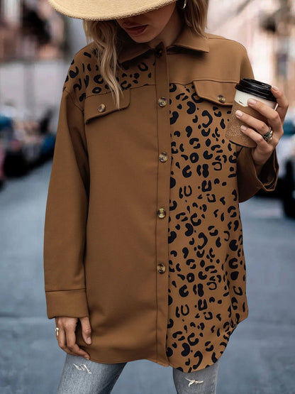 Leopard Print Patchwork Long Sleeves Shirt Shackets