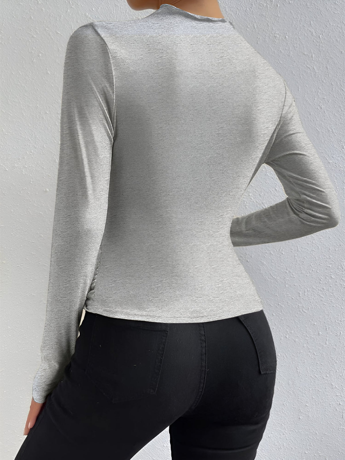 Solid Color Ruched Long Sleeves Slim Fit Blouse