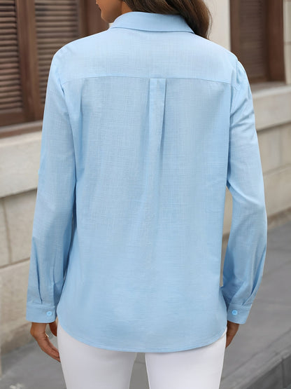 Solid Color Collared Rolled Sleeves Button Down Shirt