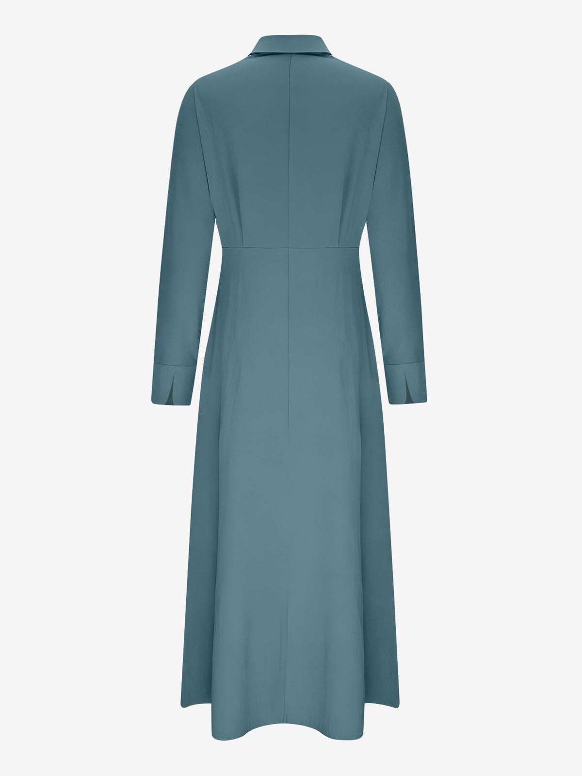 Solid Color Collared Long Sleeve Pockets Slit Dress