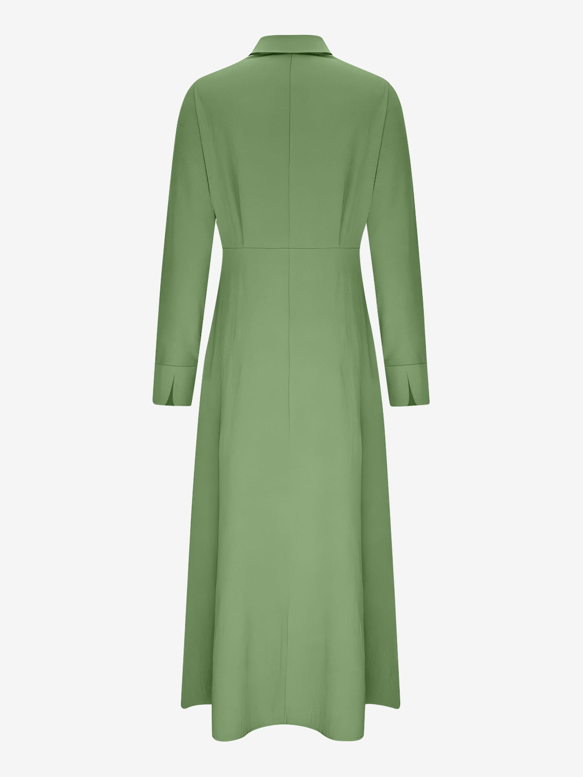 Solid Color Collared Long Sleeve Pockets Slit Dress