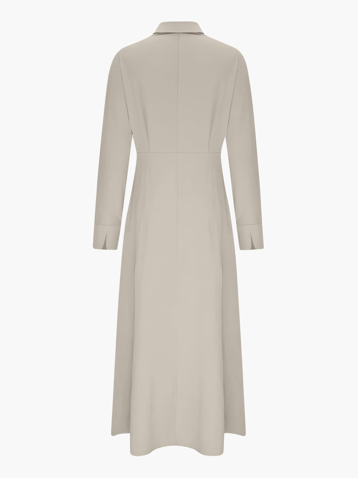 Solid Color Collared Long Sleeve Pockets Slit Dress