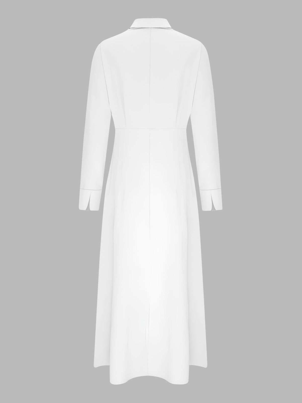 Solid Color Collared Long Sleeve Pockets Slit Dress