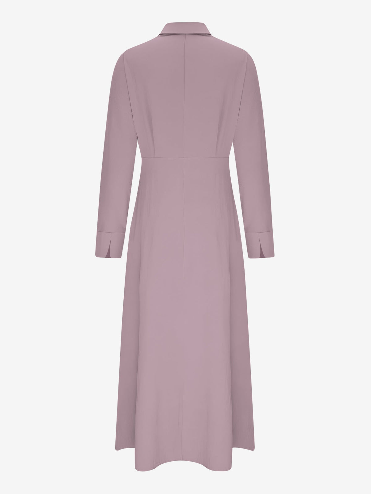 Solid Color Collared Long Sleeve Pockets Slit Dress