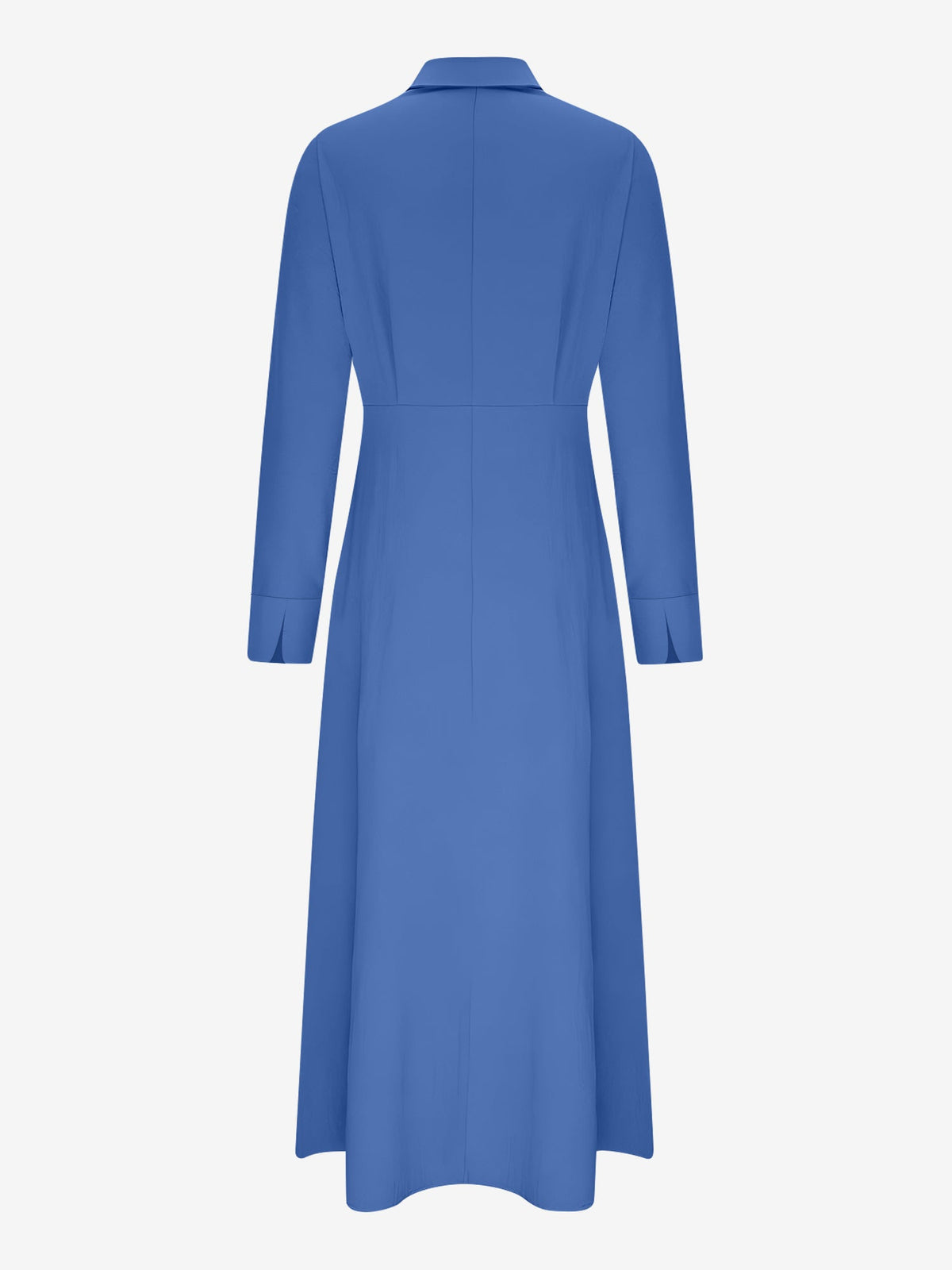 Solid Color Collared Long Sleeve Pockets Slit Dress