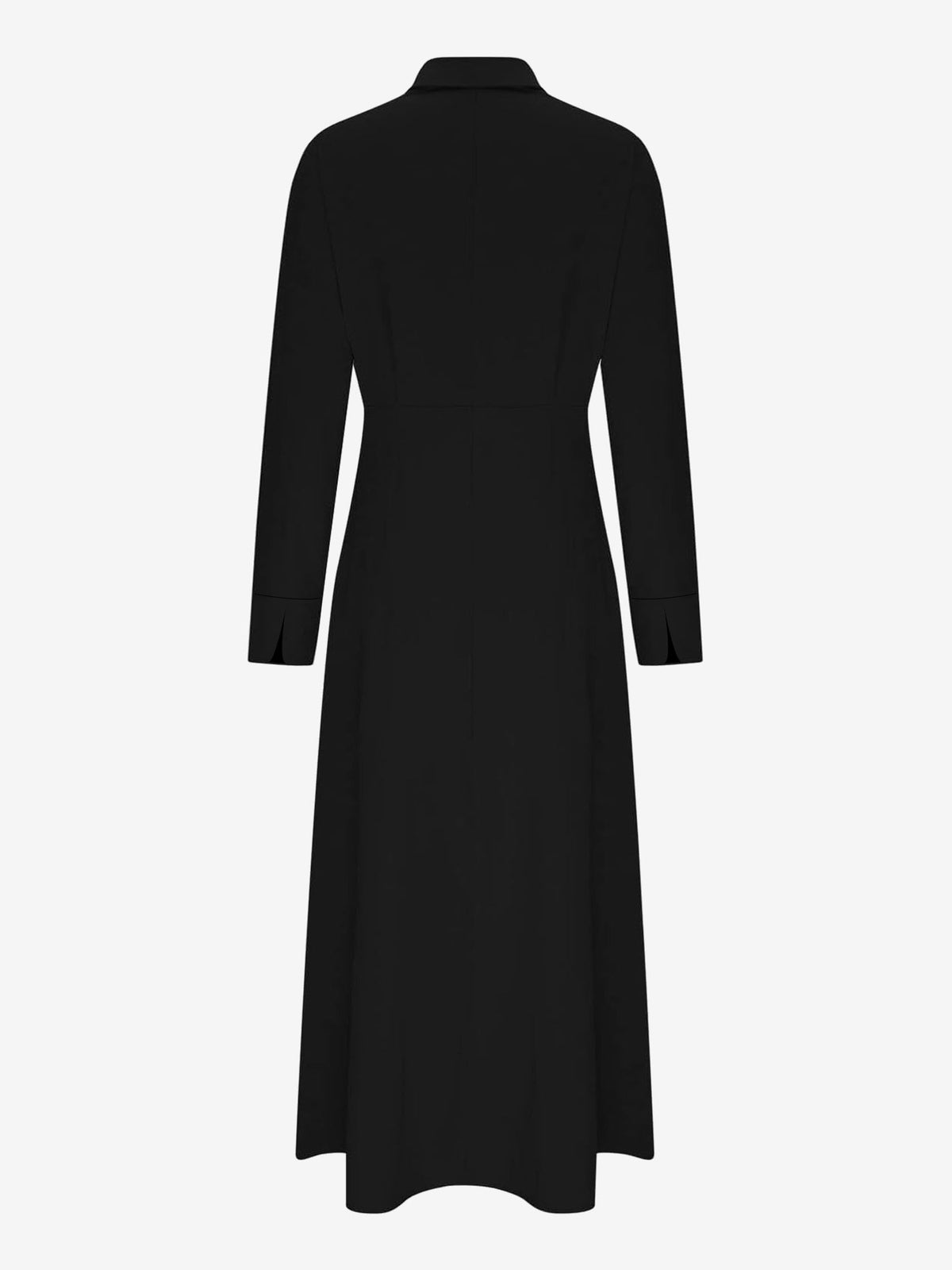 Solid Color Collared Long Sleeve Pockets Slit Dress