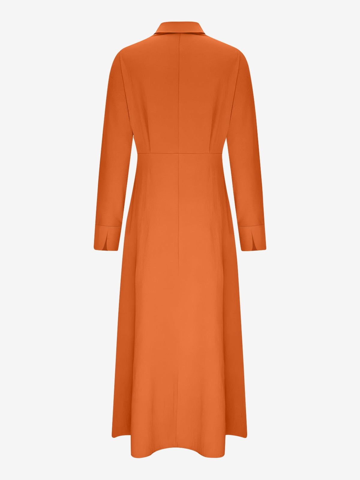 Solid Color Collared Long Sleeve Pockets Slit Dress