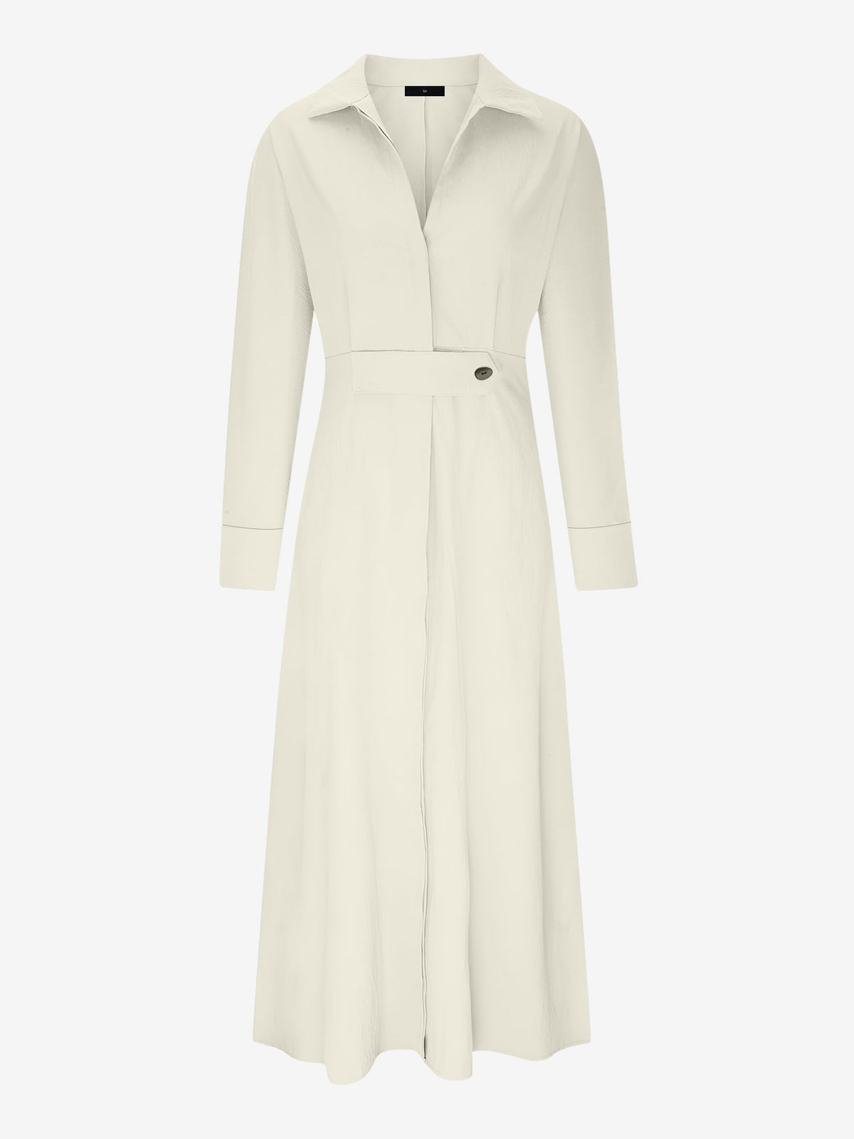 Solid Color Collared Long Sleeve Pockets Slit Dress