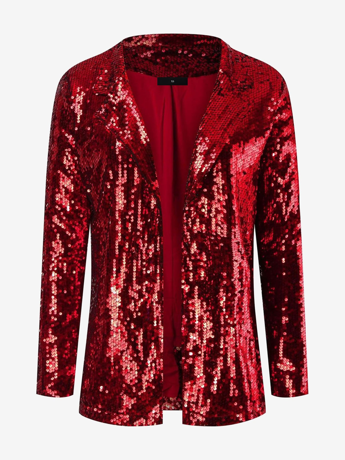 Notched Lapel Long Sleeves Sequin Open Front Jacket