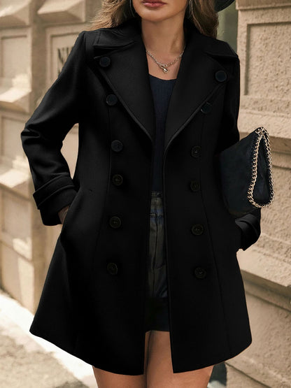 Notched Lapel Buttoned Decor Open Front Coat