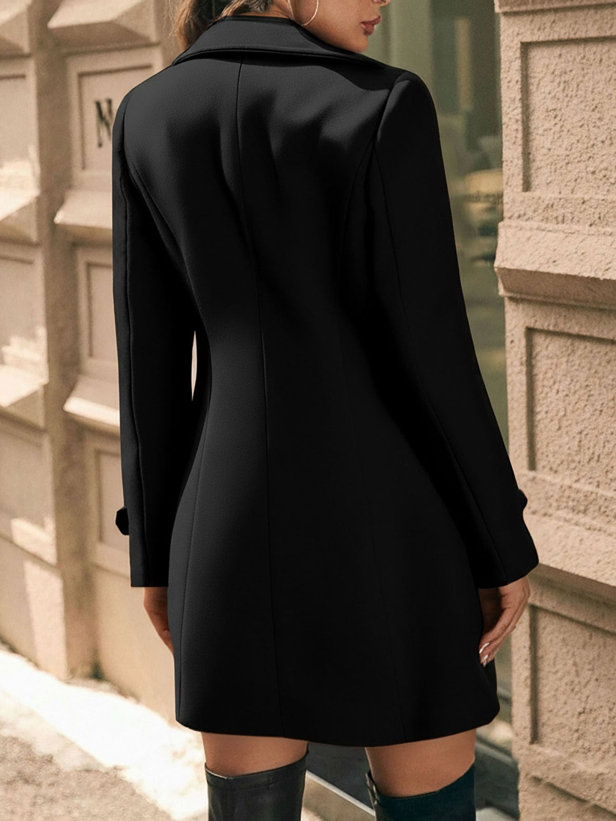 Notched Lapel Buttoned Decor Open Front Coat