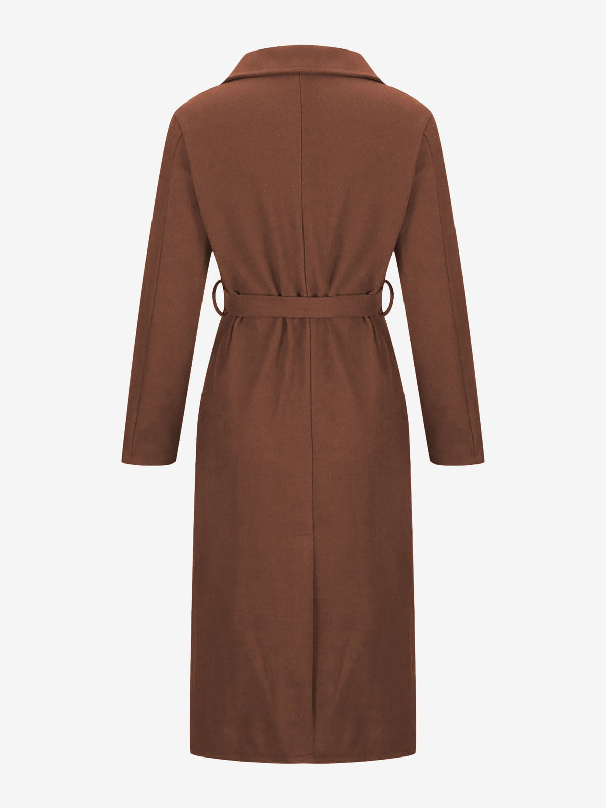 Notched Lapel Long Sleeves Pockets Belted Coat