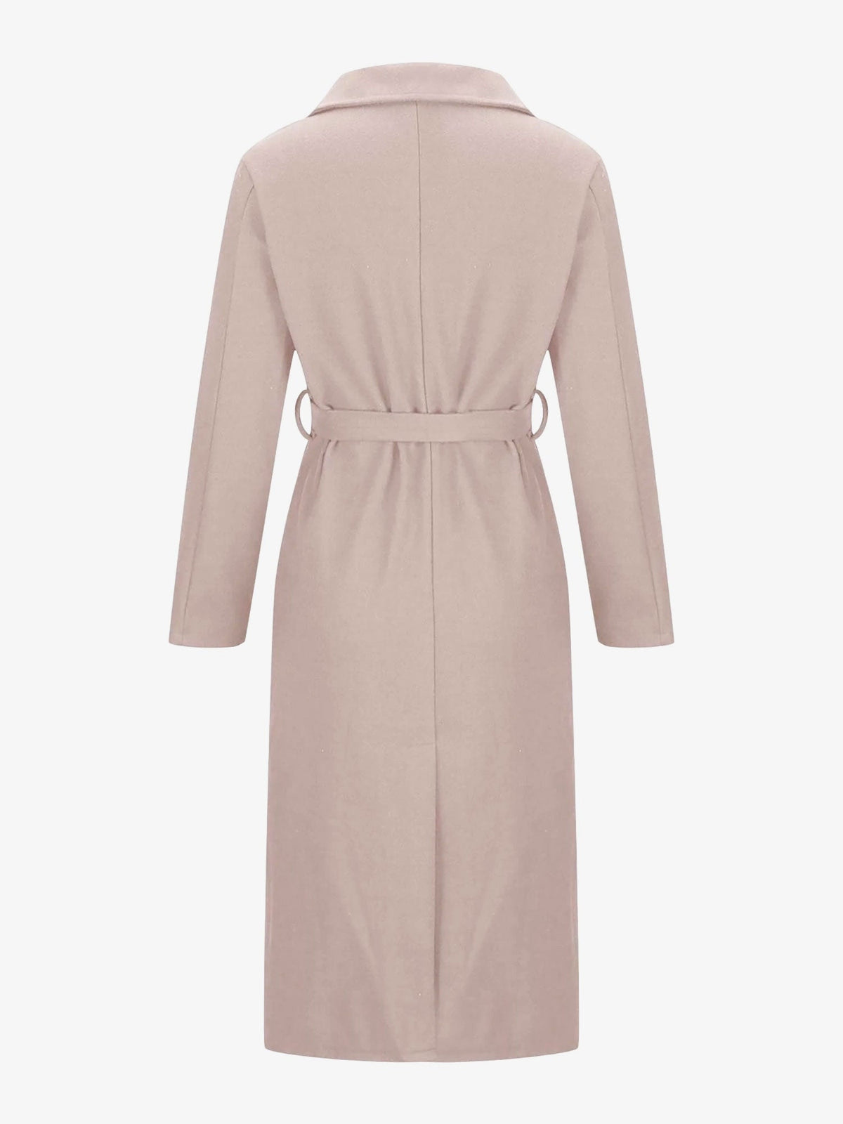 Notched Lapel Long Sleeves Pockets Belted Coat
