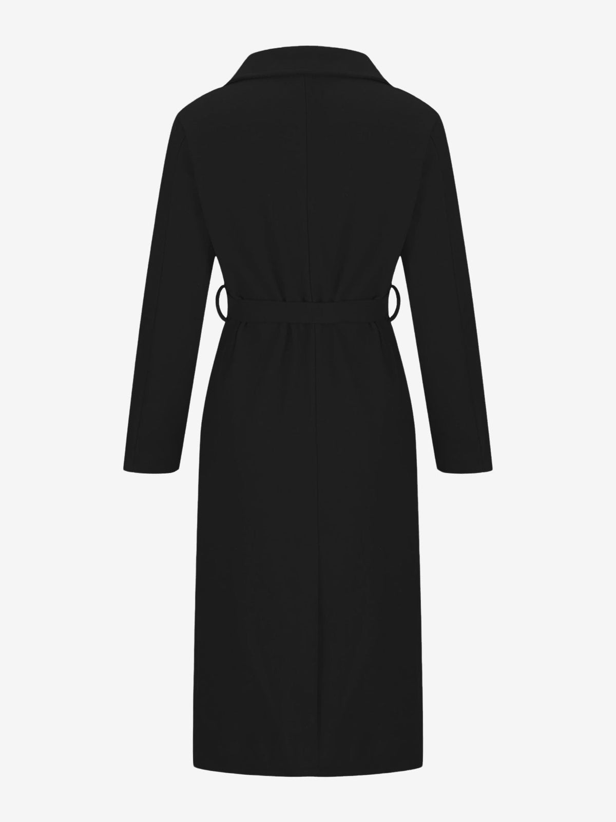 Notched Lapel Long Sleeves Pockets Belted Coat