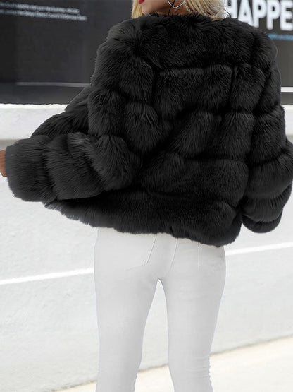 Casual Long Sleeves Solid Color Faux Fur Coat