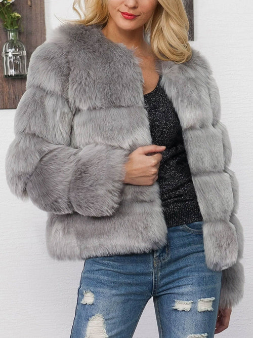 Casual Long Sleeves Solid Color Faux Fur Coat
