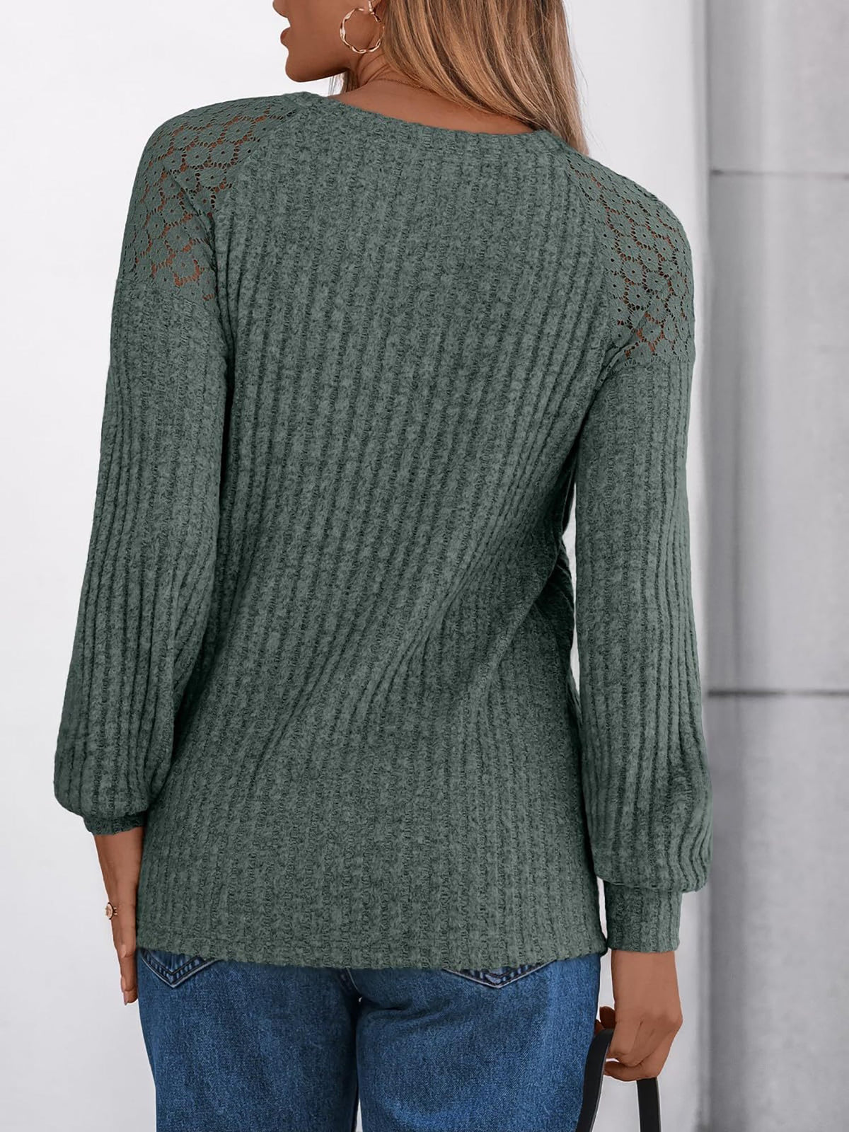 Solid Color Round Neck Buttoned Long Sleeve Blouse