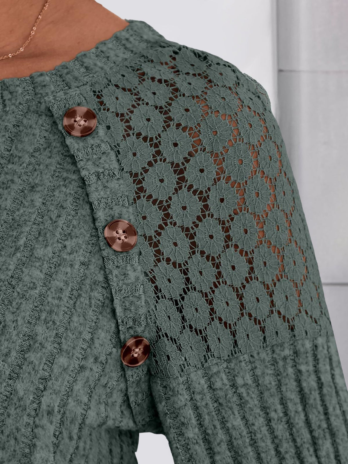 Solid Color Round Neck Buttoned Long Sleeve Blouse