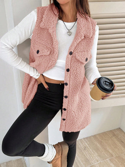 Faux Shearling Button Down Sleeveless Vest