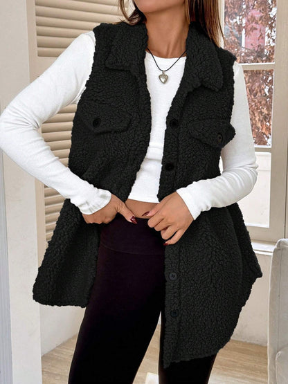 Faux Shearling Button Down Sleeveless Vest