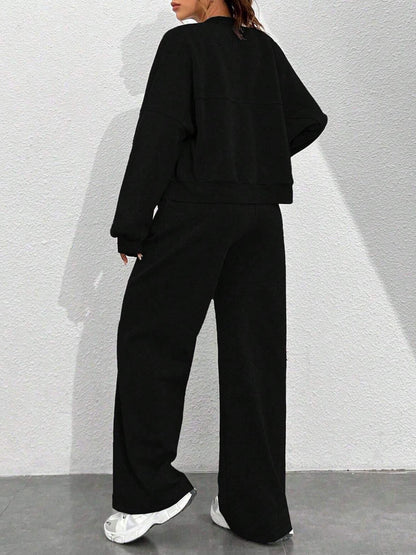 2 Pieces Long Sleeves Jacket & Elastic Waist Sweatpants Set
