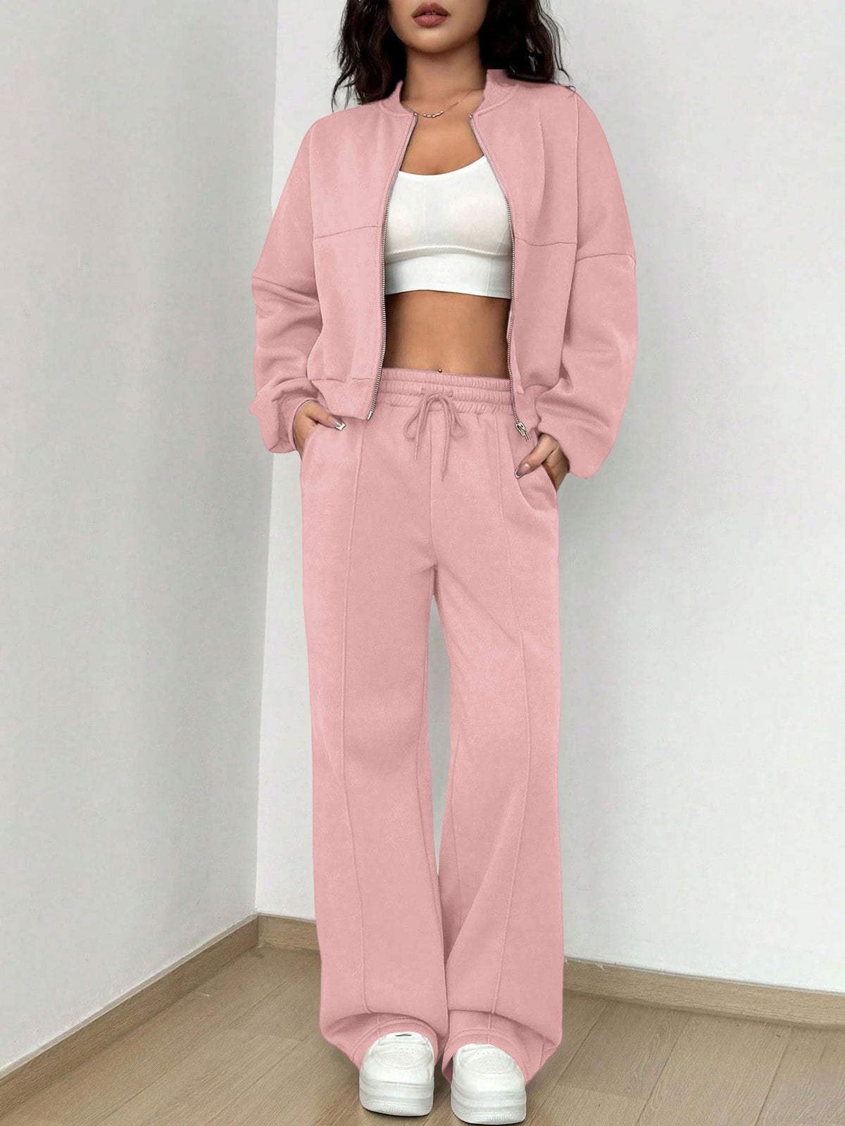 2 Pieces Long Sleeves Jacket & Elastic Waist Sweatpants Set