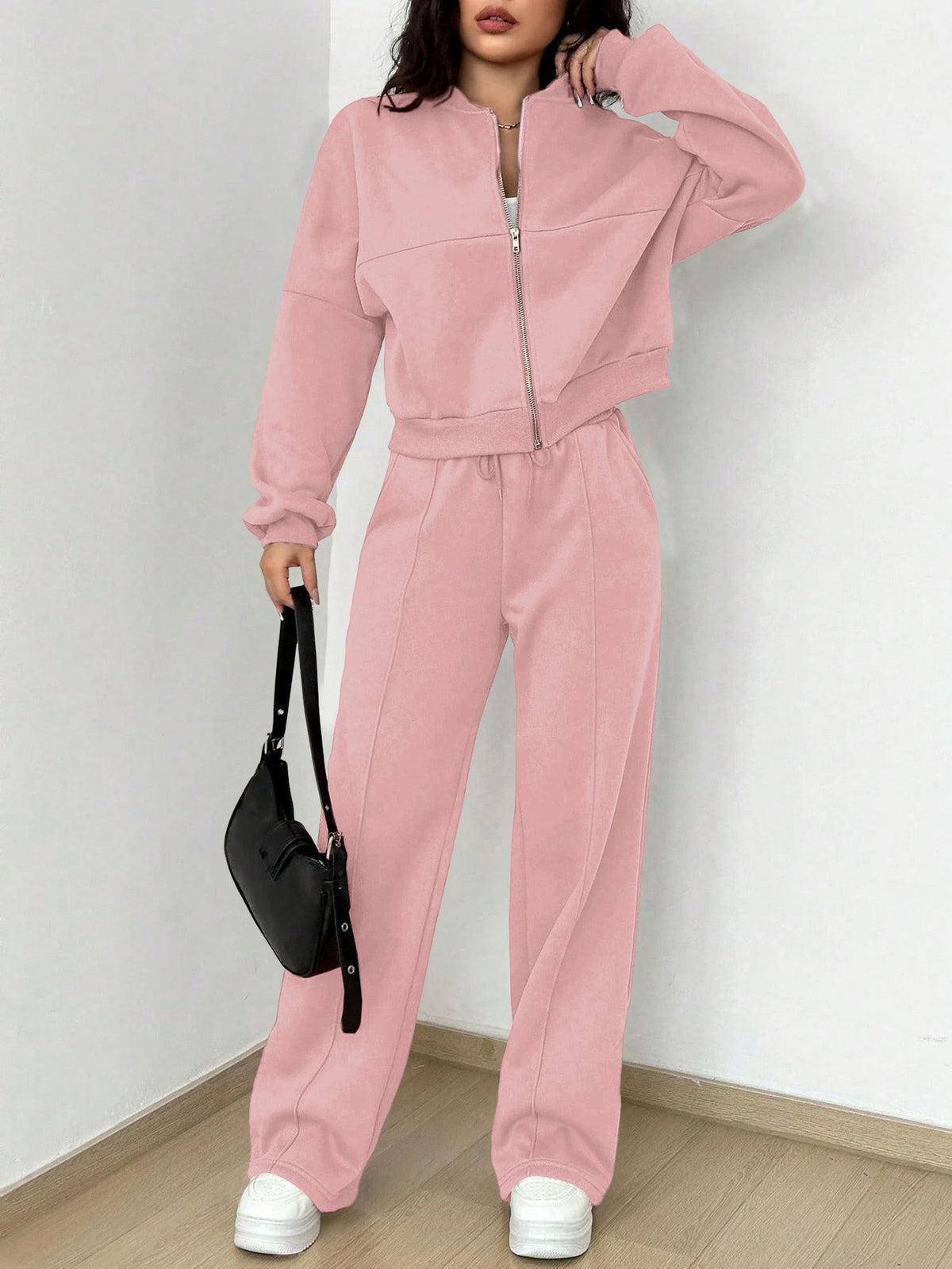 2 Pieces Long Sleeves Jacket & Elastic Waist Sweatpants Set