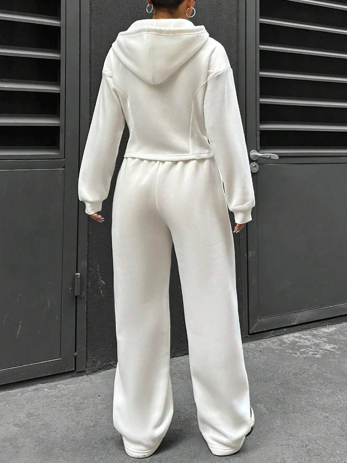 2 Pieces Hooded Zipper Jacket & Elastic Waist Sweatpants Set