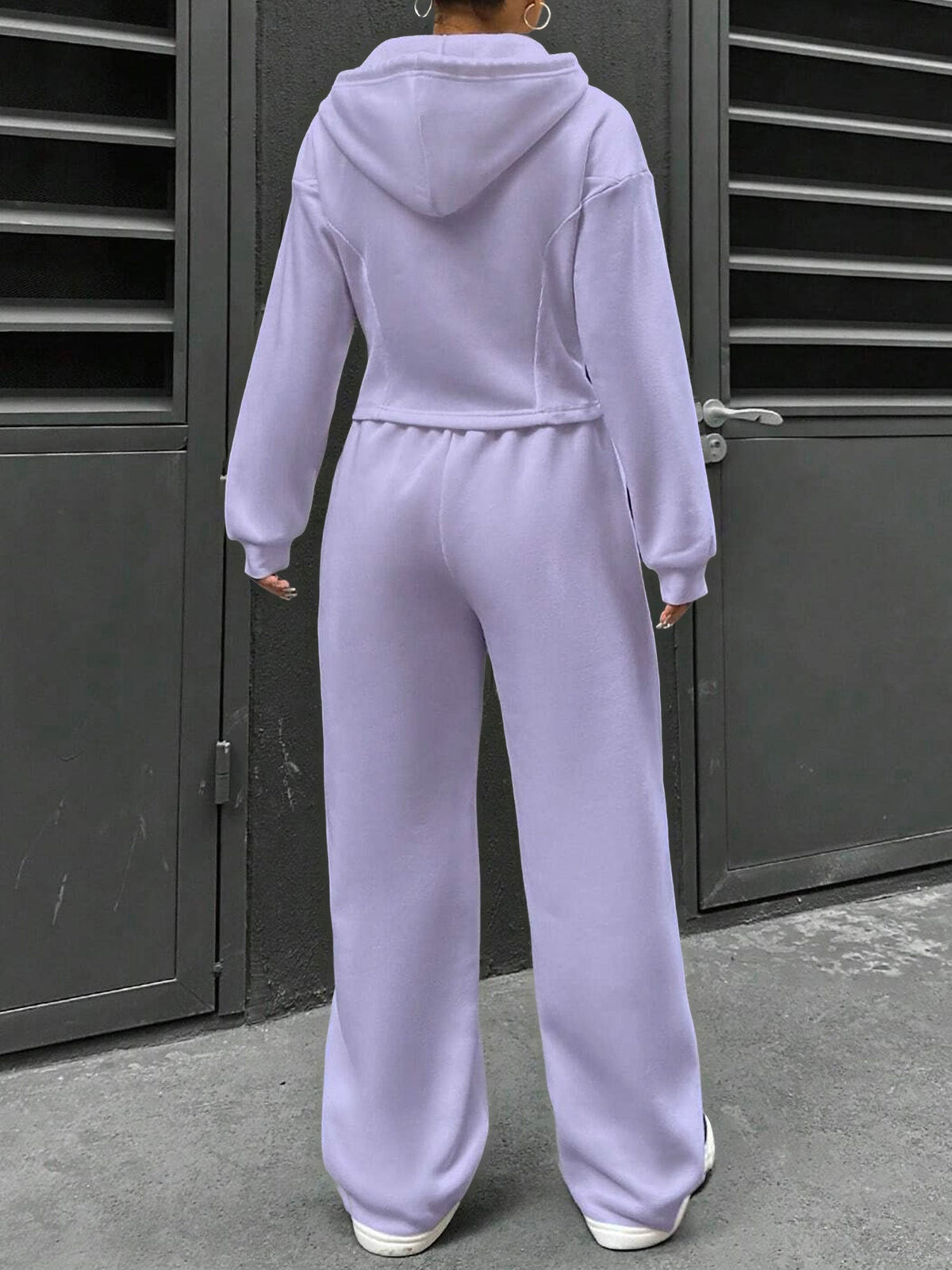 2 Pieces Hooded Zipper Jacket & Elastic Waist Sweatpants Set