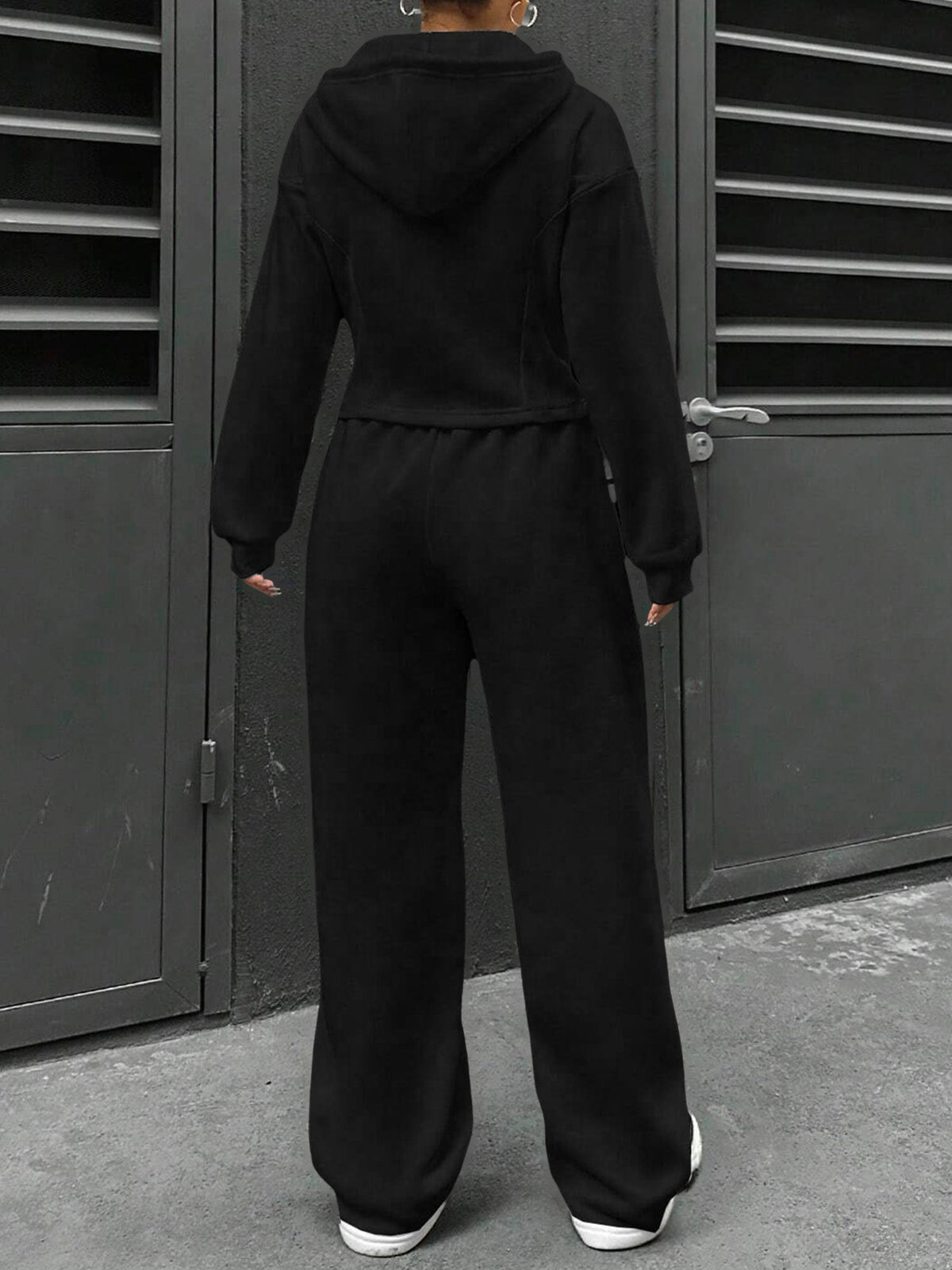 2 Pieces Hooded Zipper Jacket & Elastic Waist Sweatpants Set