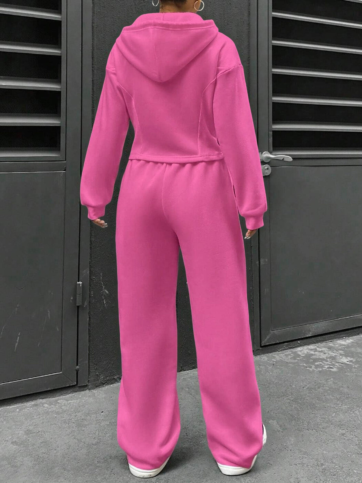 2 Pieces Hooded Zipper Jacket & Elastic Waist Sweatpants Set