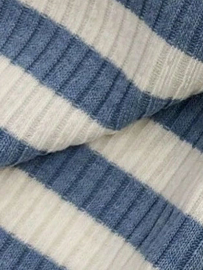 2 Pieces Square Neck Striped Cropped Top & Sweatpants Set