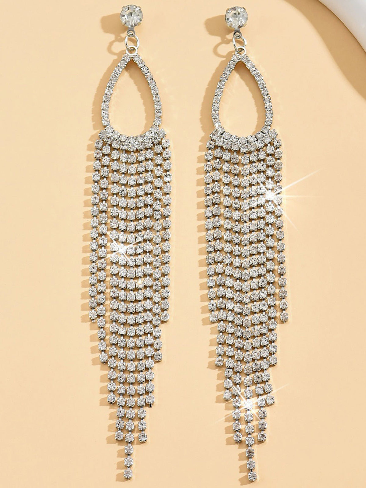 Faux Rhinestone Long Fringe Tassel Earrings