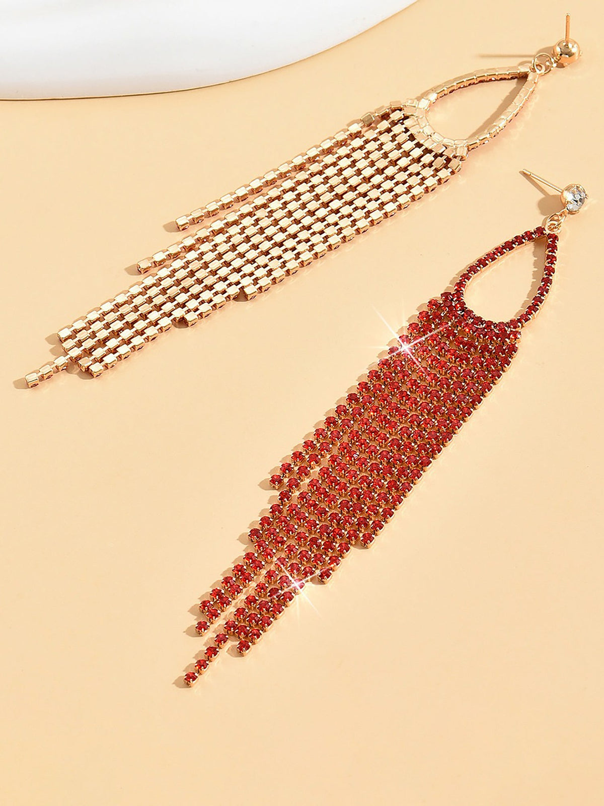 Faux Rhinestone Long Fringe Tassel Earrings