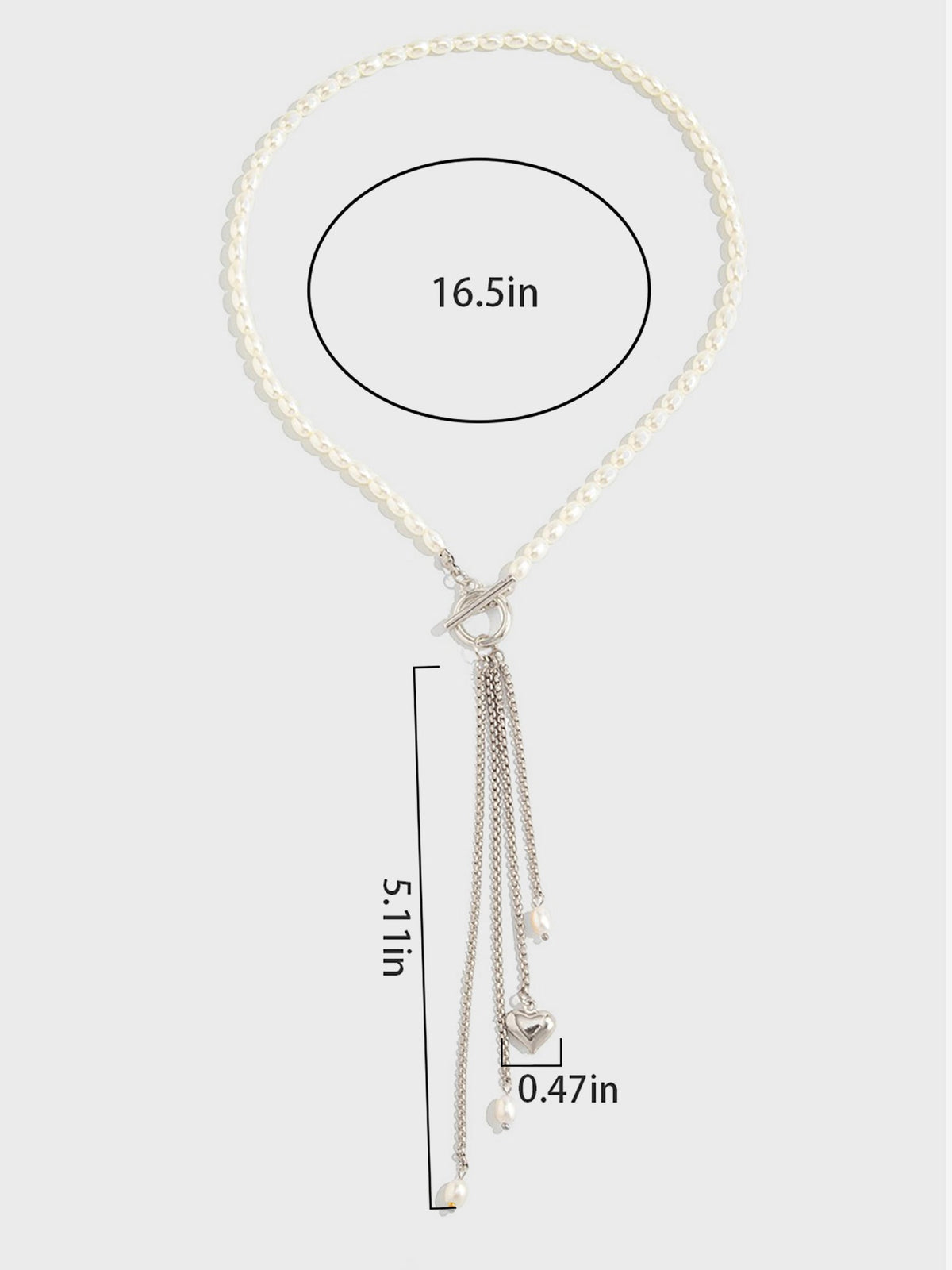 Faux Pearl Beaded Alloy Tassle Heart Shape Pendant Necklace