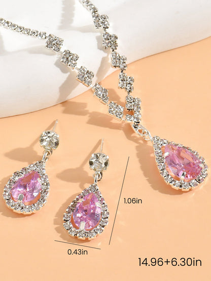 Rhinestone Zirconia Wedding Accessories Necklace and Bracelet Set