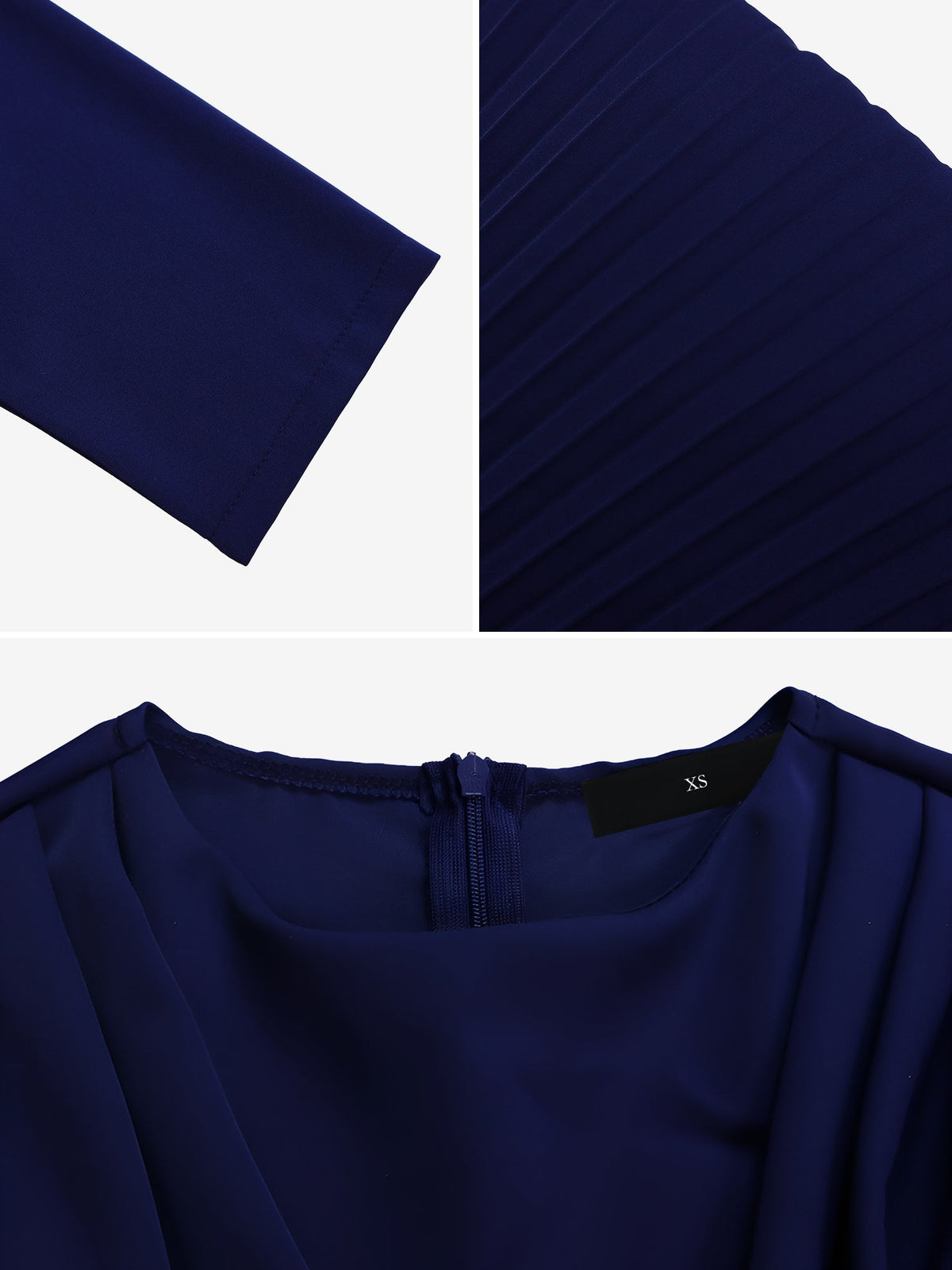 Crew Neck Long Sleeves Belted Pleated Midi Work Dress