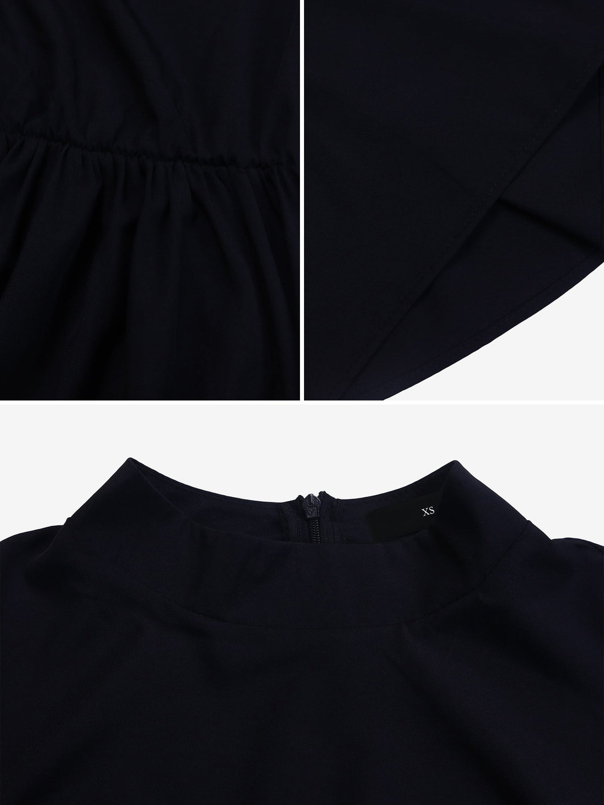 Mock Neck Puff Long Sleeves Belted A-Line Midi Dress