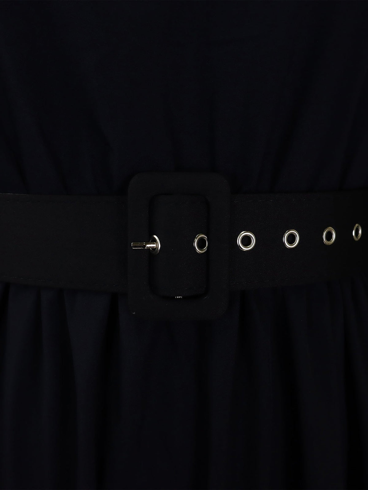 Mock Neck Puff Long Sleeves Belted A-Line Midi Dress