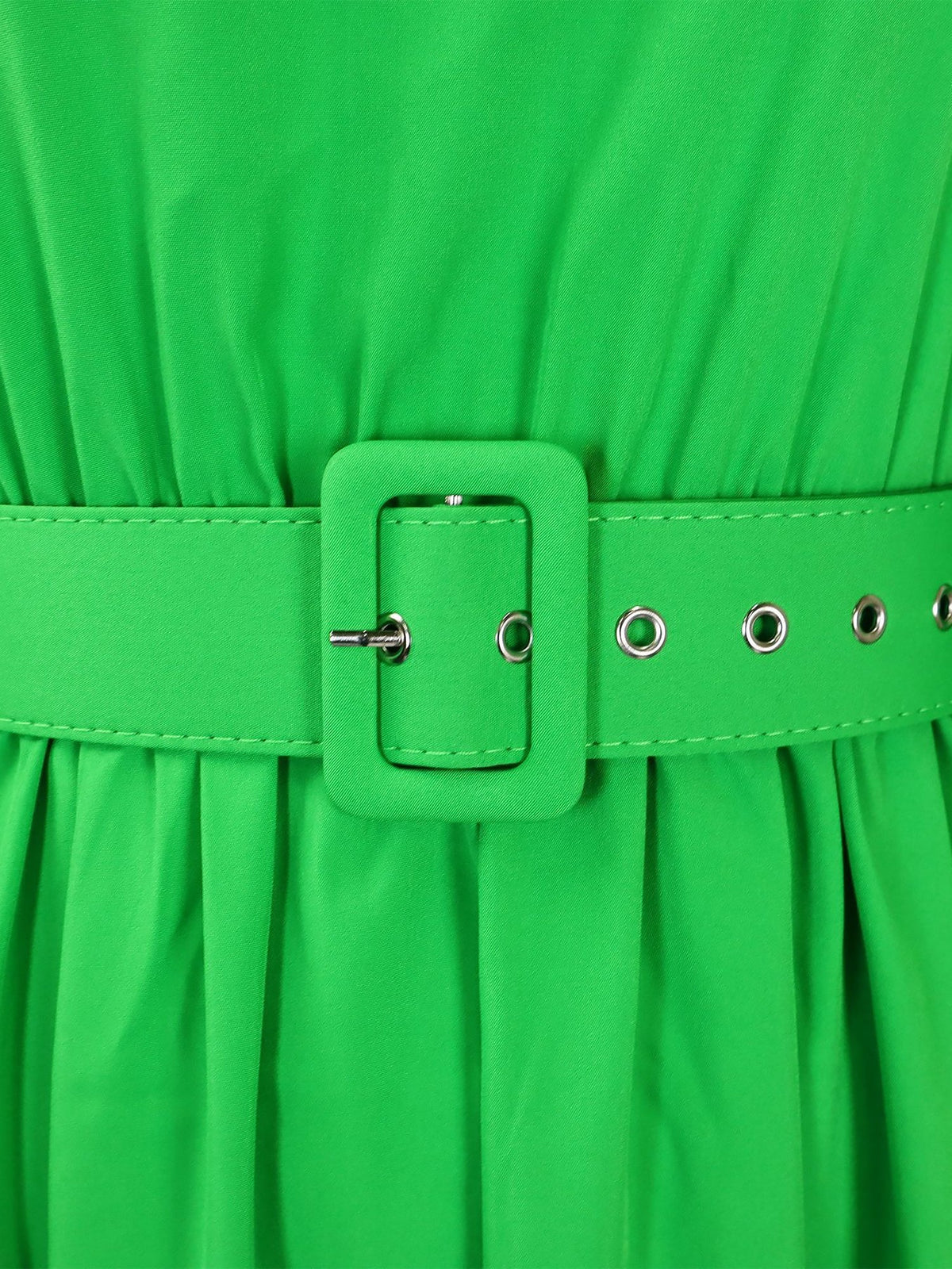 Mock Neck Puff Long Sleeves Belted A-Line Midi Dress