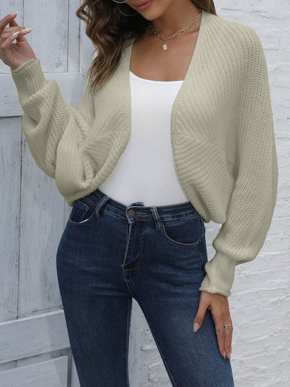Batwing Sleeves Open Front Shawl-Style Cropped Cardigan