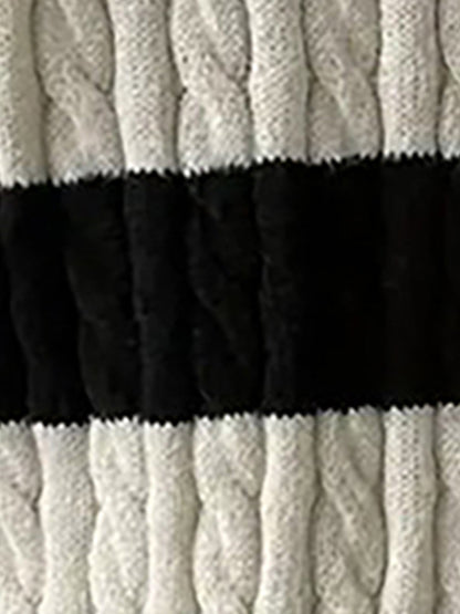 V Neck Striped Colorblock Cable Knit Sweater