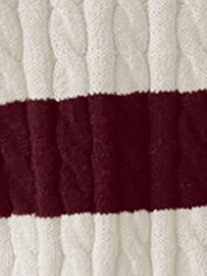 V Neck Striped Colorblock Cable Knit Sweater