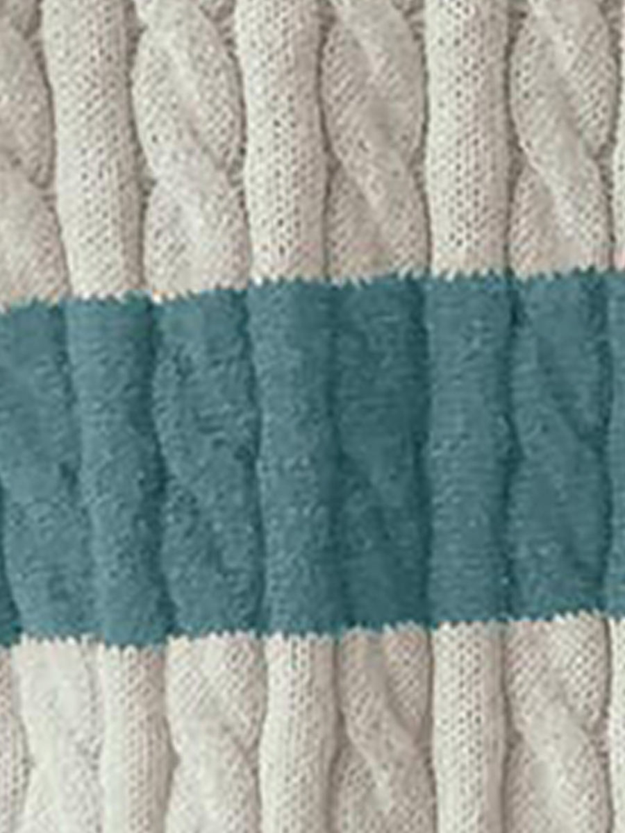 V Neck Striped Colorblock Cable Knit Sweater