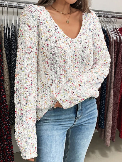 Multicolor V Neck Pullover Long Sleeve Sweater