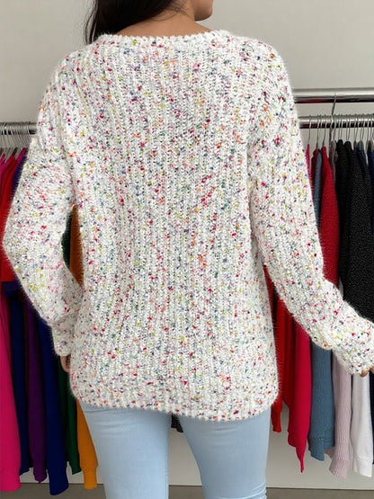 Multicolor V Neck Pullover Long Sleeve Sweater