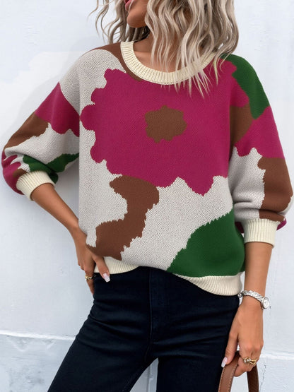 Crew Neck Long Sleeve Knit Pullover Sweater