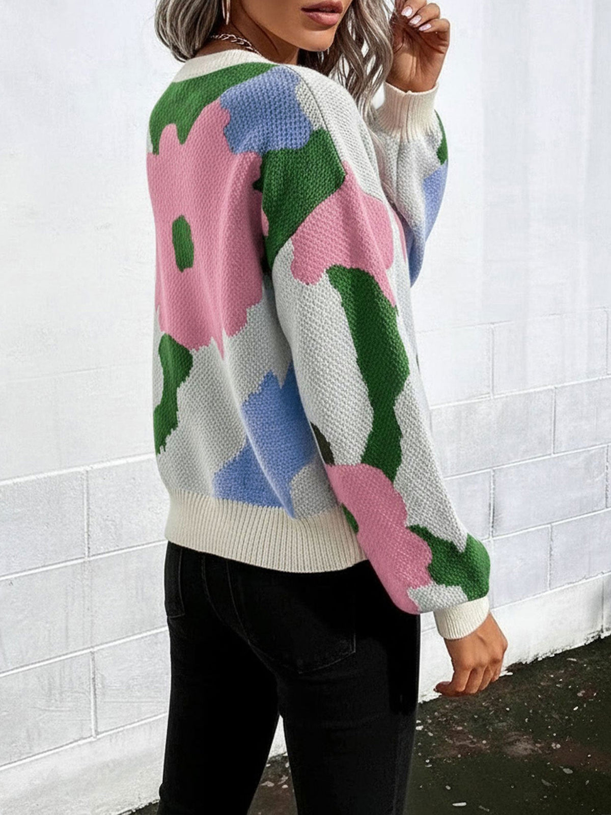 Crew Neck Long Sleeve Knit Pullover Sweater